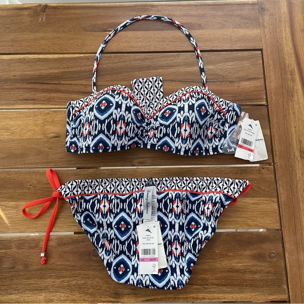 New! Tommy Bahama Island Cays Ikat Bikini Bandeau Top & Reversible String Bottom - Picture 3 of 12